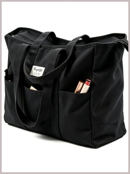 Handbags - Extra Large Canvas Tote Bag with Zipper, Laptop Sleeve, Utility Work Tote